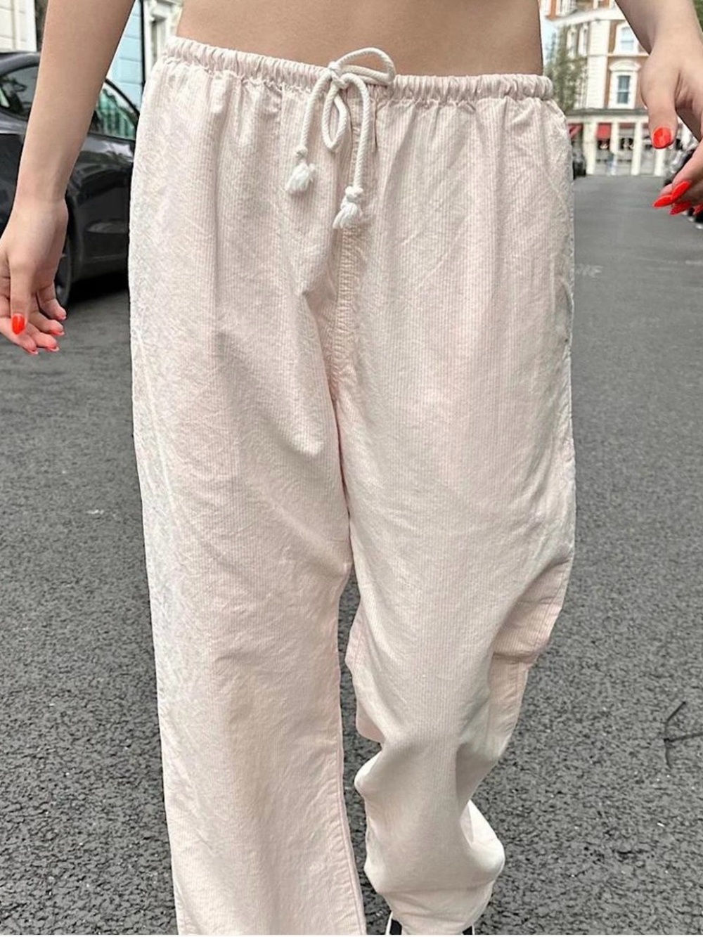 Brandy Melville Nanda Pants Pink & White Striped Cotton Drawstring Pants
